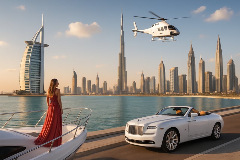 Dubai city skyline with iconic landmarks and luxury travel experiences